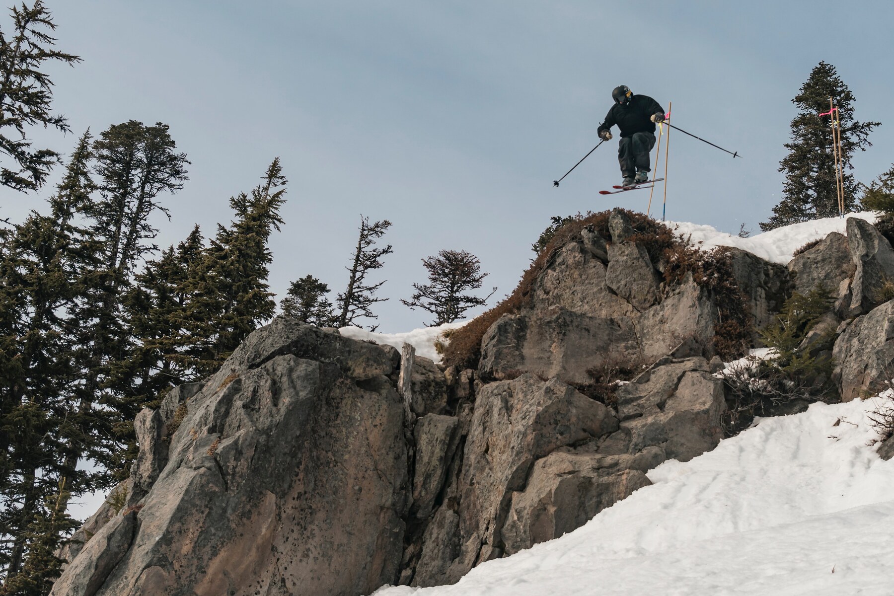Drake Palle dropping a cliff at Mt. Hood Meadows