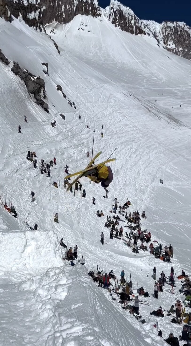 Drake inverted over the crowd at Mt. Hood